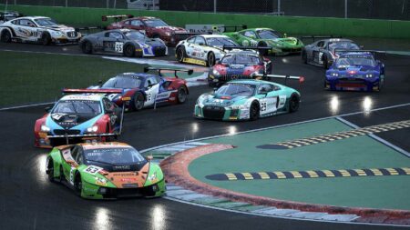 Serie di auto GT su Assetto Corsa Competizione in corsa su circuito