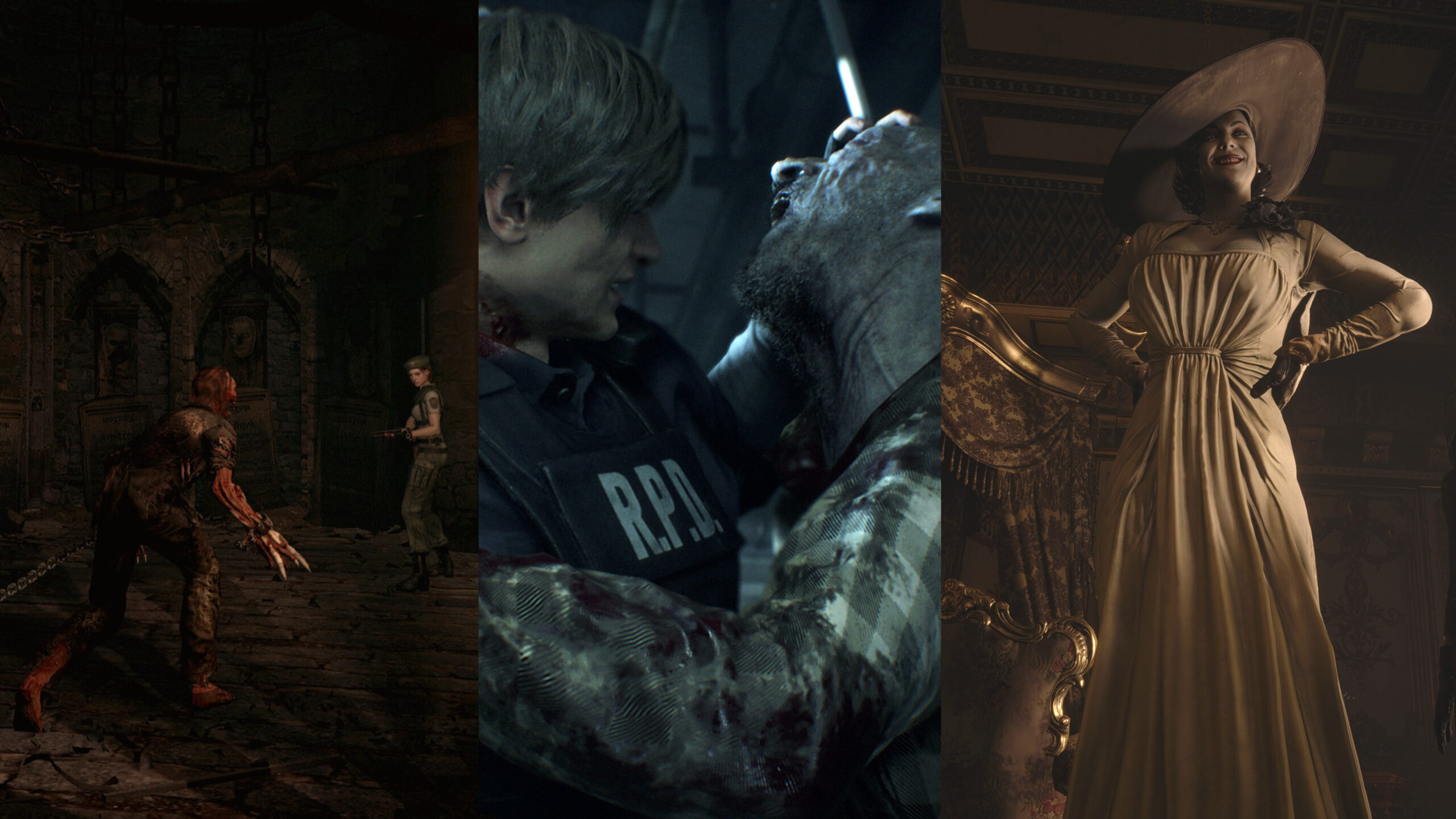 Collage di immagini di vari capitoli di Resident Evil