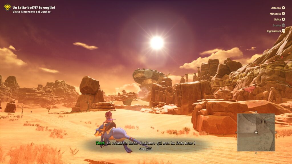 Sand Land in sella ad una creatura