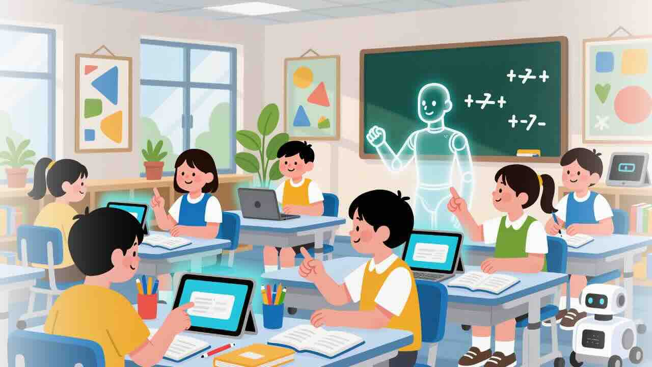 Bambini a scuola con nuove tecnologie