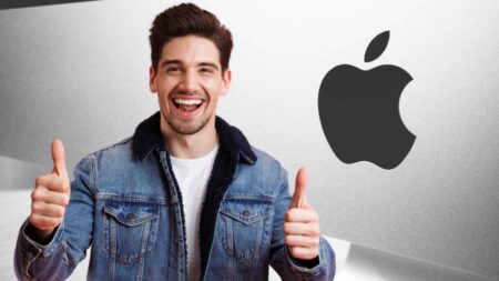 apple logo uomo felice